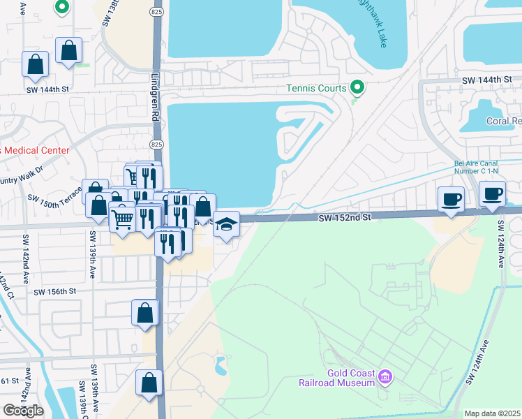 map of restaurants, bars, coffee shops, grocery stores, and more near 13721 Southwest 136th Place in Miami