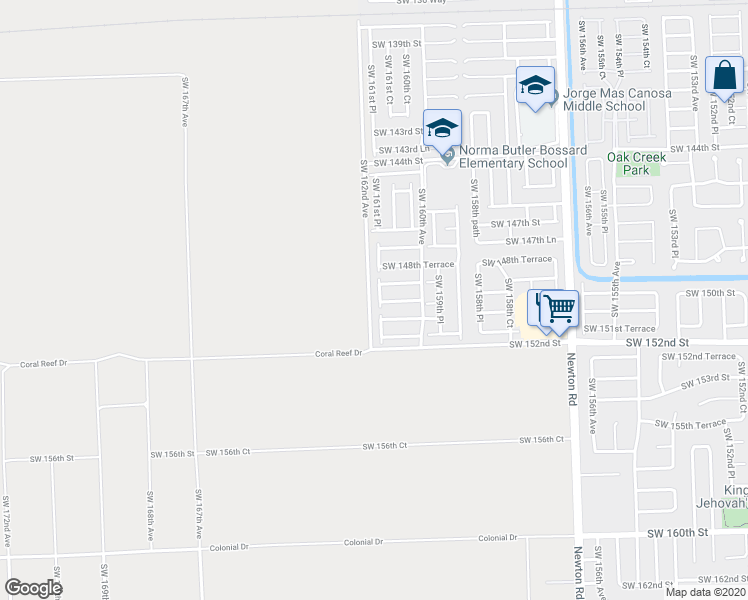 map of restaurants, bars, coffee shops, grocery stores, and more near 14938 Southwest 161st Place in Miami