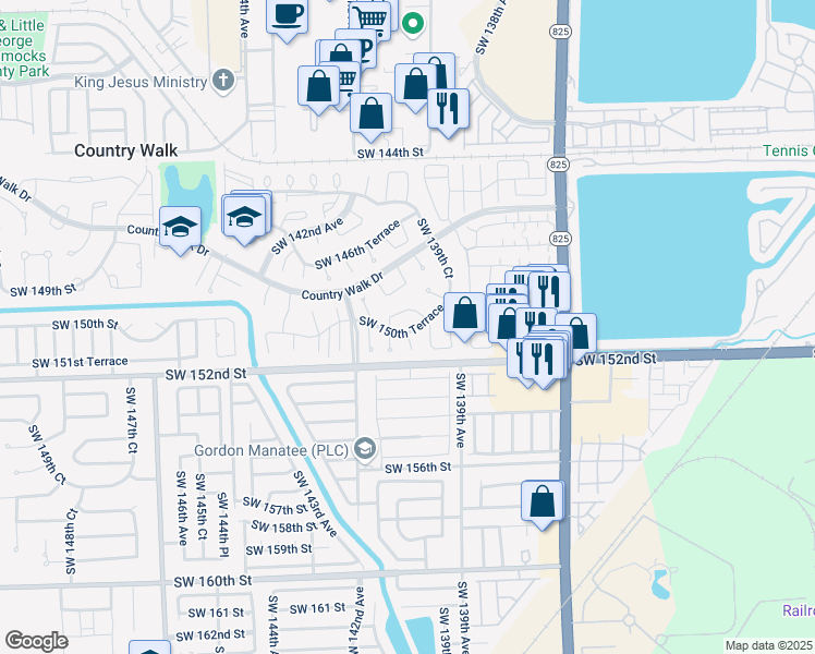 map of restaurants, bars, coffee shops, grocery stores, and more near 14029 Southwest 150th Terrace in Miami