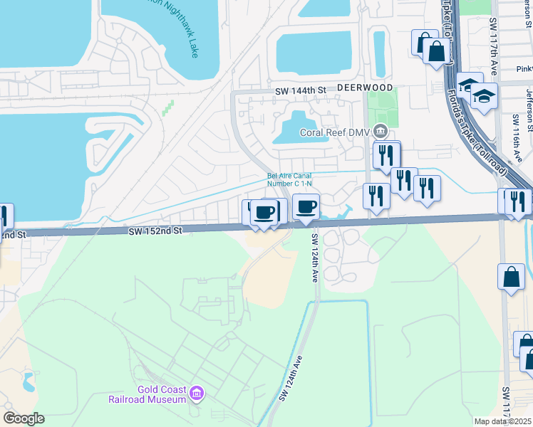 map of restaurants, bars, coffee shops, grocery stores, and more near 15068 Southwest 127th Circle Place South in Miami