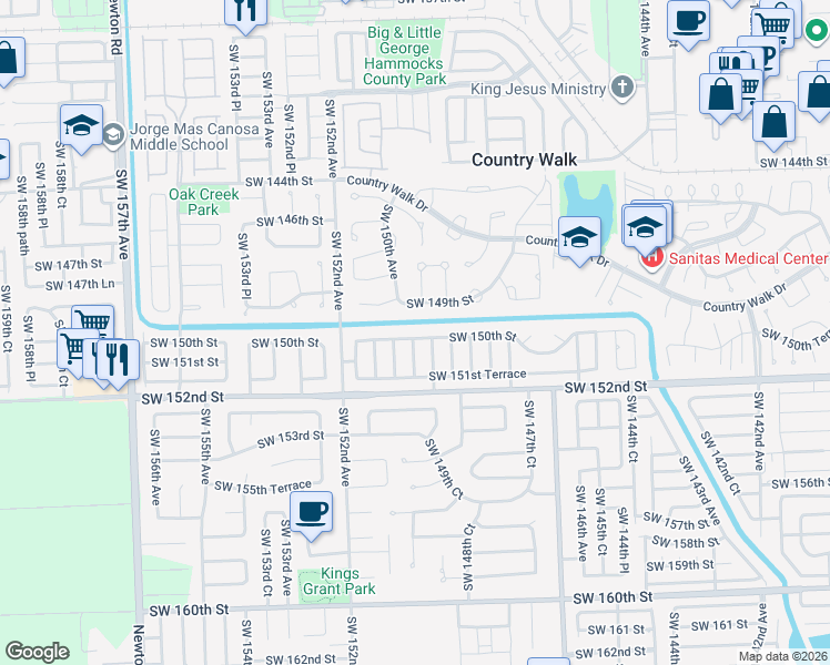map of restaurants, bars, coffee shops, grocery stores, and more near 14921 SW 150th St in Miami