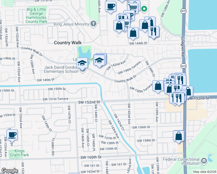 map of restaurants, bars, coffee shops, grocery stores, and more near 14323 Southwest 150th Terrace in Miami