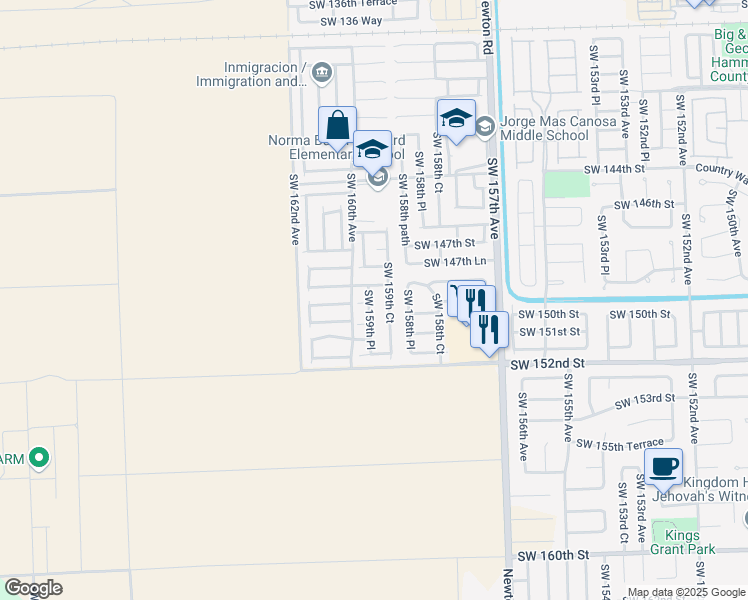 map of restaurants, bars, coffee shops, grocery stores, and more near 14903 Southwest 159th Place in Miami