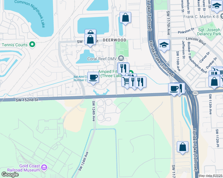 map of restaurants, bars, coffee shops, grocery stores, and more near 15130 Southwest 122nd Avenue in Miami