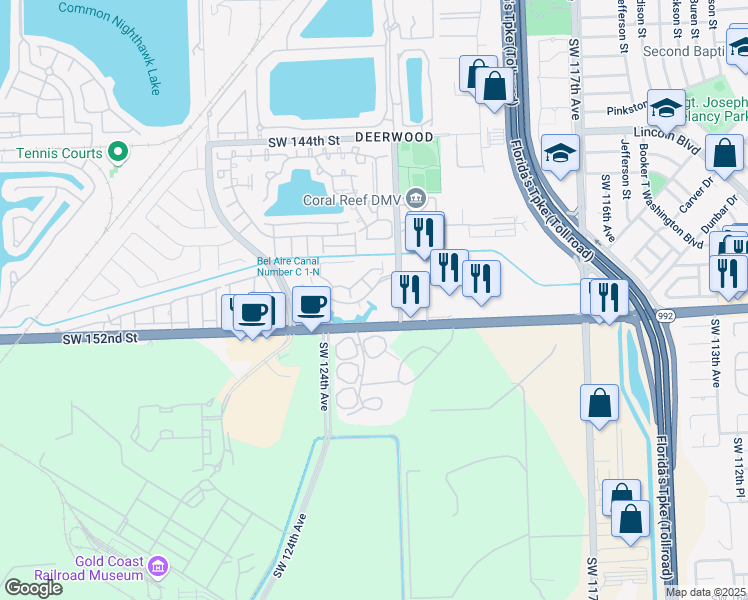 map of restaurants, bars, coffee shops, grocery stores, and more near 15130 Southwest 122nd Avenue in Miami