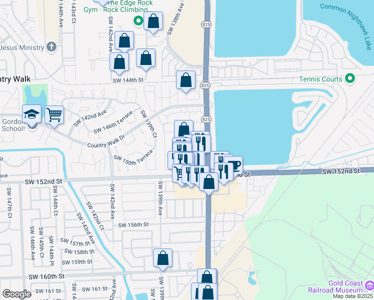 map of restaurants, bars, coffee shops, grocery stores, and more near 13751 Southwest 152nd Street in Miami