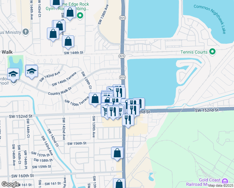 map of restaurants, bars, coffee shops, grocery stores, and more near 13814 Southwest 149th Circle Lane in Miami