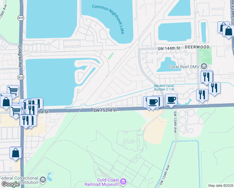 map of restaurants, bars, coffee shops, grocery stores, and more near 12811 Southwest 148th Street Road in Miami