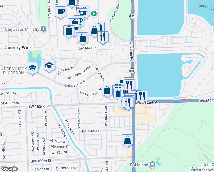 map of restaurants, bars, coffee shops, grocery stores, and more near 14918 Southwest 139th Avenue in Miami