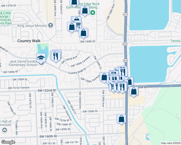 map of restaurants, bars, coffee shops, grocery stores, and more near 14816 Southwest 140th Court in Miami