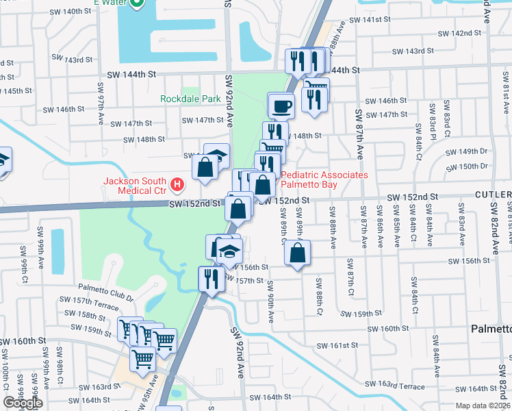 map of restaurants, bars, coffee shops, grocery stores, and more near 9024 Southwest 152nd Street in Palmetto Bay