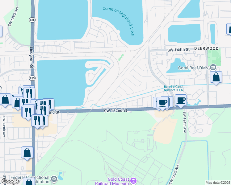 map of restaurants, bars, coffee shops, grocery stores, and more near 12920 Southwest 148th Terrace Road in Miami
