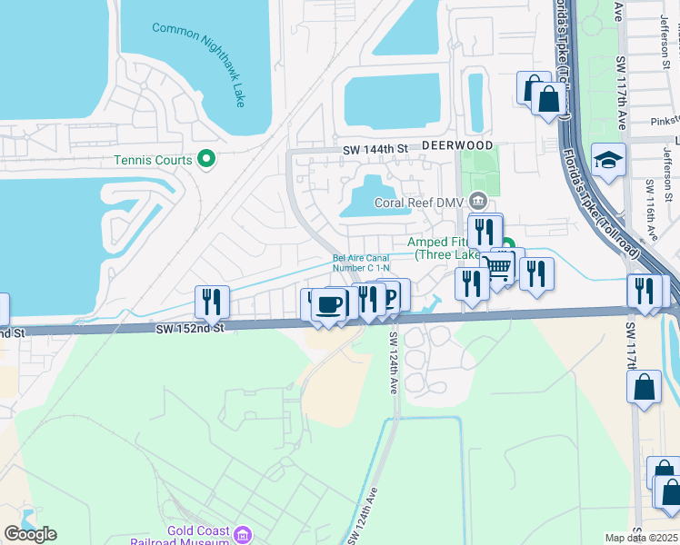 map of restaurants, bars, coffee shops, grocery stores, and more near 9930 Southwest 150th Terrace in Miami