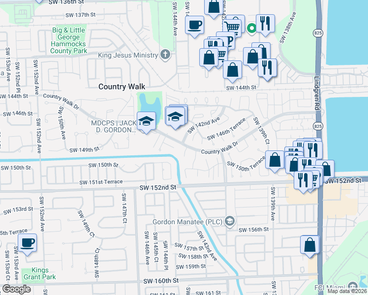 map of restaurants, bars, coffee shops, grocery stores, and more near 14405 Southwest 149th Terrace in Miami