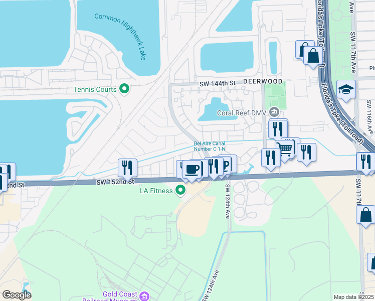 map of restaurants, bars, coffee shops, grocery stores, and more near 12733 Southwest 150th Terrace in Miami