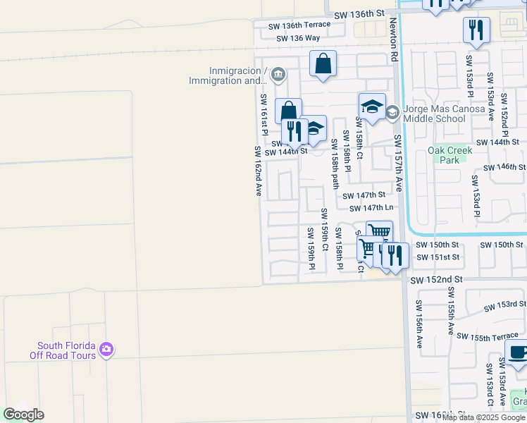 map of restaurants, bars, coffee shops, grocery stores, and more near 14772 Southwest 161st Place in Miami
