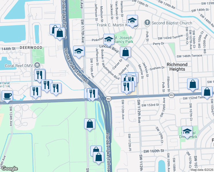 map of restaurants, bars, coffee shops, grocery stores, and more near 14837 Southwest 114th Court in Miami