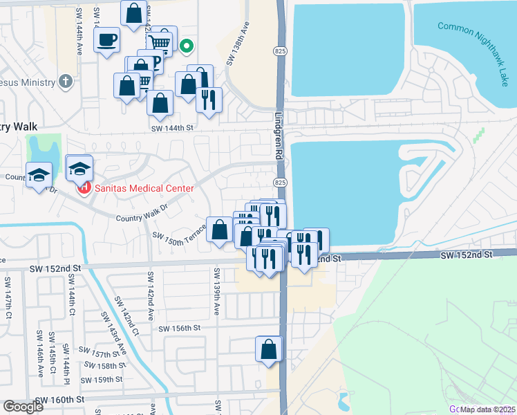map of restaurants, bars, coffee shops, grocery stores, and more near 3 Southwest 149th Circle Lane in Miami