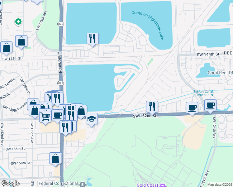 map of restaurants, bars, coffee shops, grocery stores, and more near 14958 Cascada Boulevard in Miami