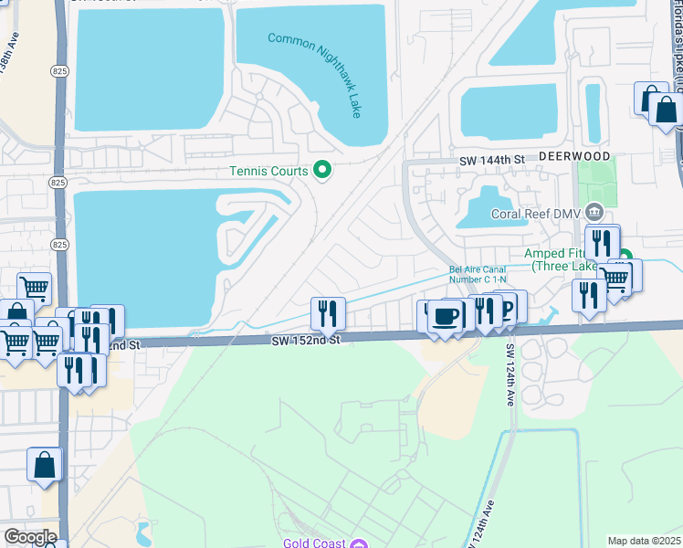 map of restaurants, bars, coffee shops, grocery stores, and more near 12830 Southwest 147th Lane Road in Miami