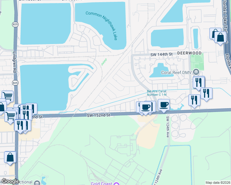 map of restaurants, bars, coffee shops, grocery stores, and more near 12811 Southwest 148th Street Road in Miami