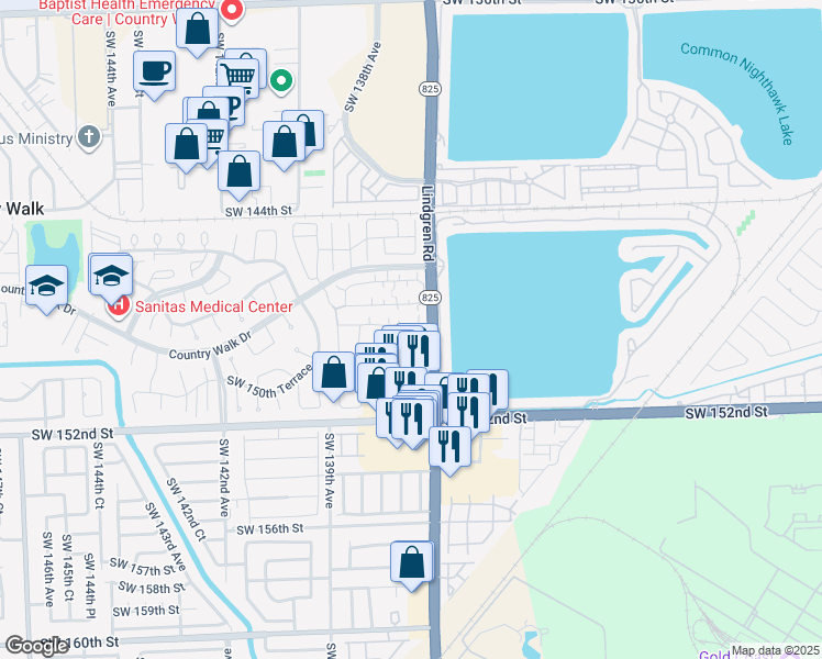 map of restaurants, bars, coffee shops, grocery stores, and more near 13708 Southwest 149th Circle Lane in Miami