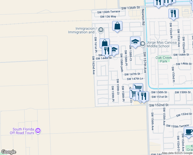 map of restaurants, bars, coffee shops, grocery stores, and more near 14772 Southwest 161st Place in Miami