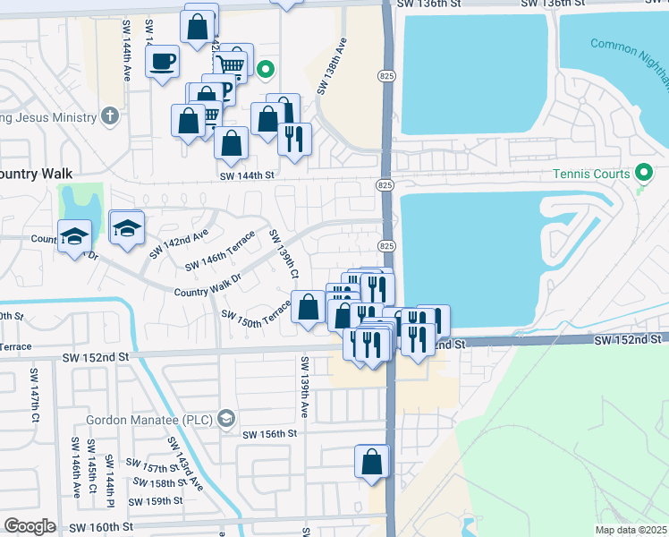 map of restaurants, bars, coffee shops, grocery stores, and more near 3 Southwest 149th Circle Lane in Miami