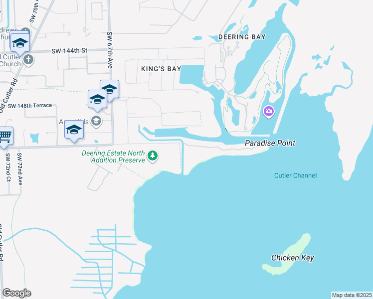 map of restaurants, bars, coffee shops, grocery stores, and more near 6235 Paradise Point Drive in Palmetto Bay