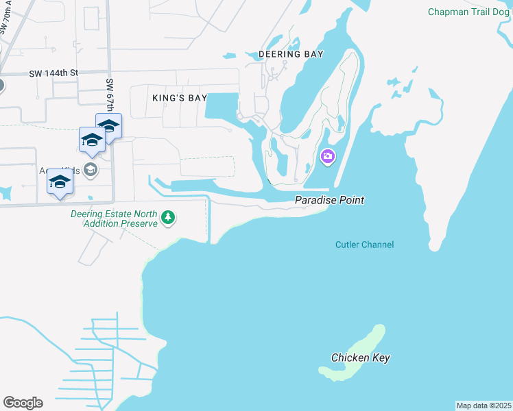 map of restaurants, bars, coffee shops, grocery stores, and more near 6110 Paradise Point Drive in Palmetto Bay