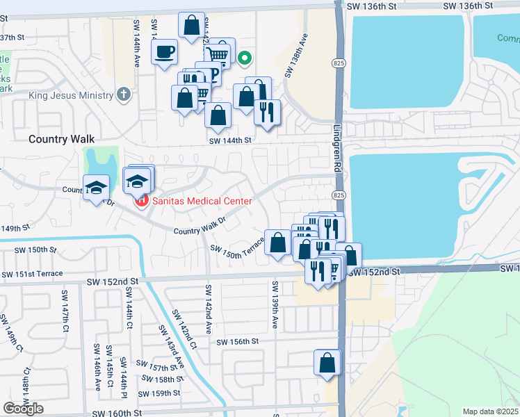 map of restaurants, bars, coffee shops, grocery stores, and more near 15012 Southwest 139th Court in Miami
