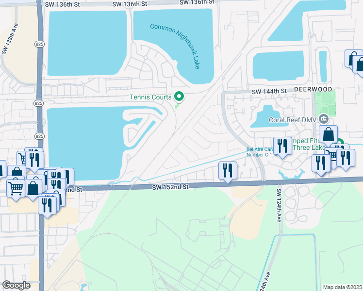 map of restaurants, bars, coffee shops, grocery stores, and more near 12910 Southwest 147th Terrace Road in Miami