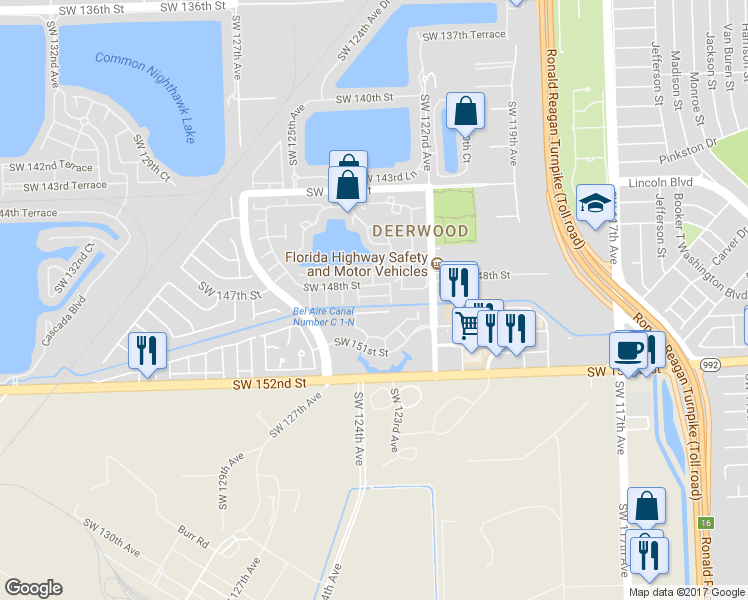 map of restaurants, bars, coffee shops, grocery stores, and more near 12307 Southwest 148th Terrace in Miami