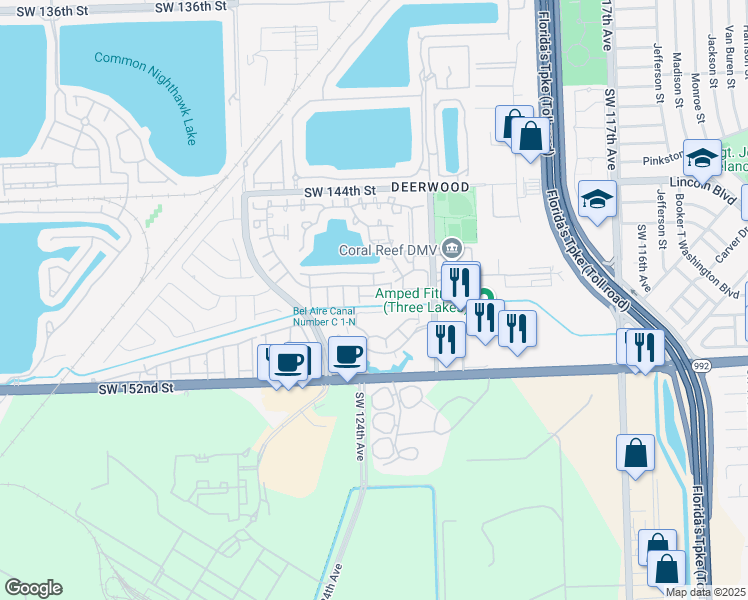 map of restaurants, bars, coffee shops, grocery stores, and more near 12307 Southwest 148th Terrace in Miami