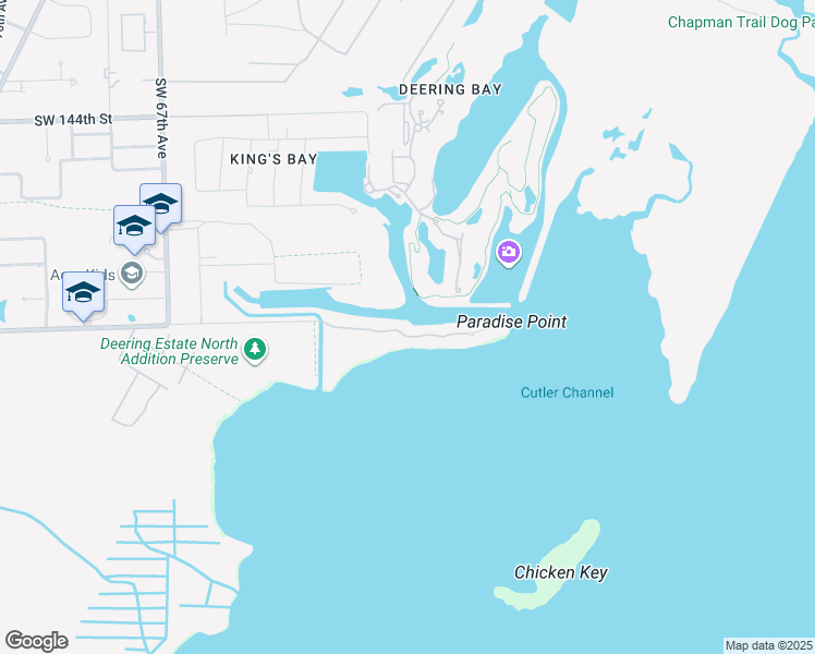 map of restaurants, bars, coffee shops, grocery stores, and more near 6110 Paradise Point Drive in Palmetto Bay