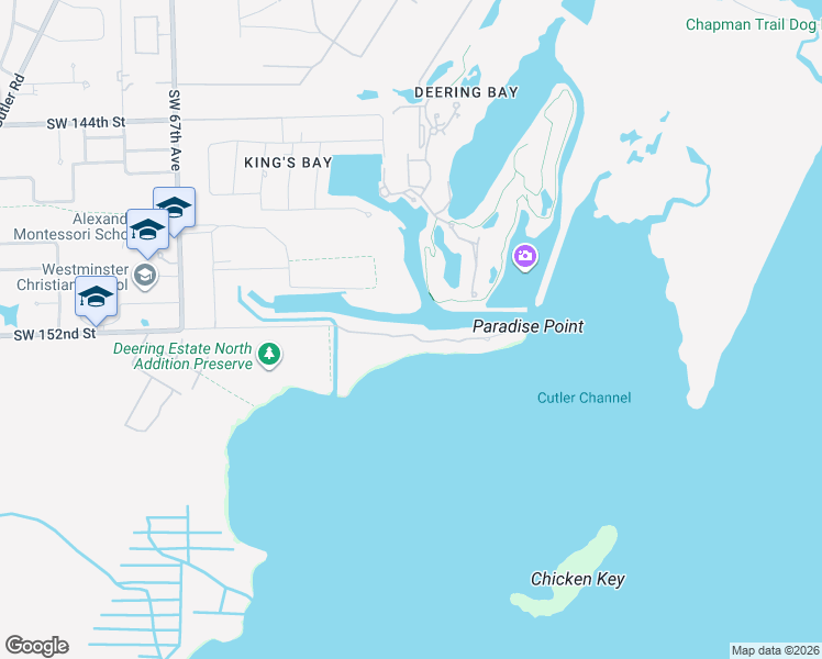 map of restaurants, bars, coffee shops, grocery stores, and more near 6110 Paradise Point Drive in Palmetto Bay