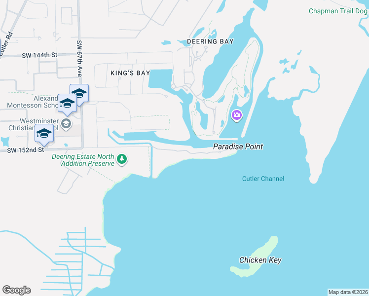 map of restaurants, bars, coffee shops, grocery stores, and more near 6110 Paradise Point Drive in Palmetto Bay
