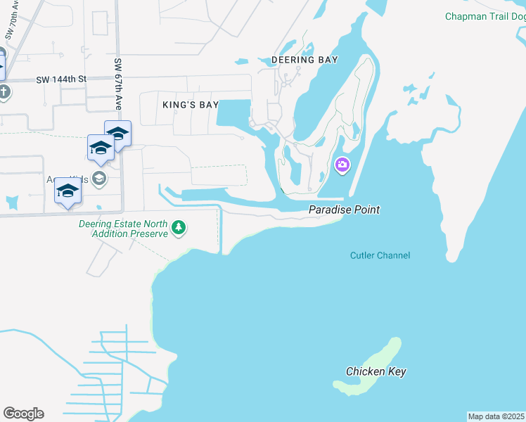 map of restaurants, bars, coffee shops, grocery stores, and more near 6110 Paradise Point Drive in Palmetto Bay