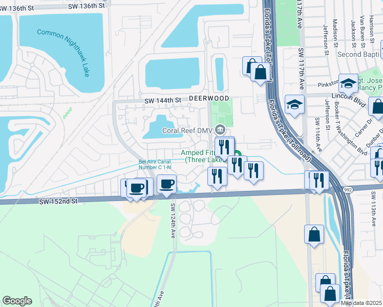 map of restaurants, bars, coffee shops, grocery stores, and more near 12307 Southwest 148th Terrace in Miami