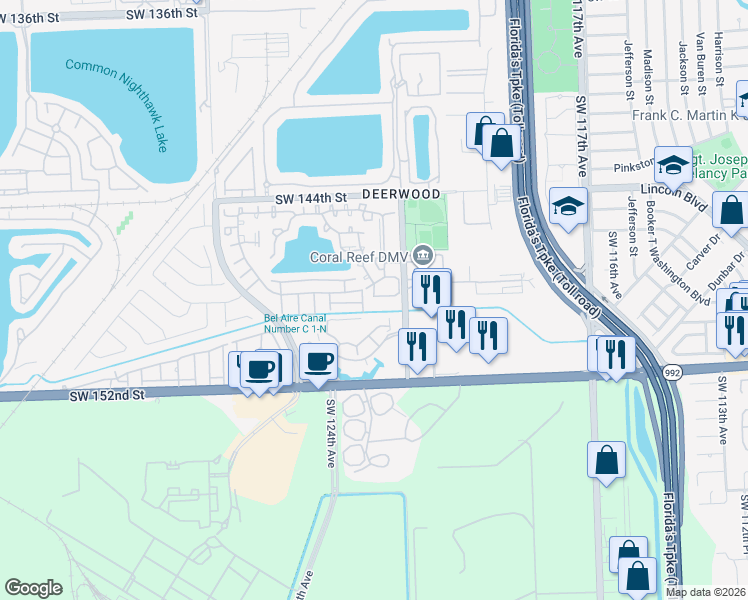 map of restaurants, bars, coffee shops, grocery stores, and more near 12284 Southwest 148th Terrace in Miami