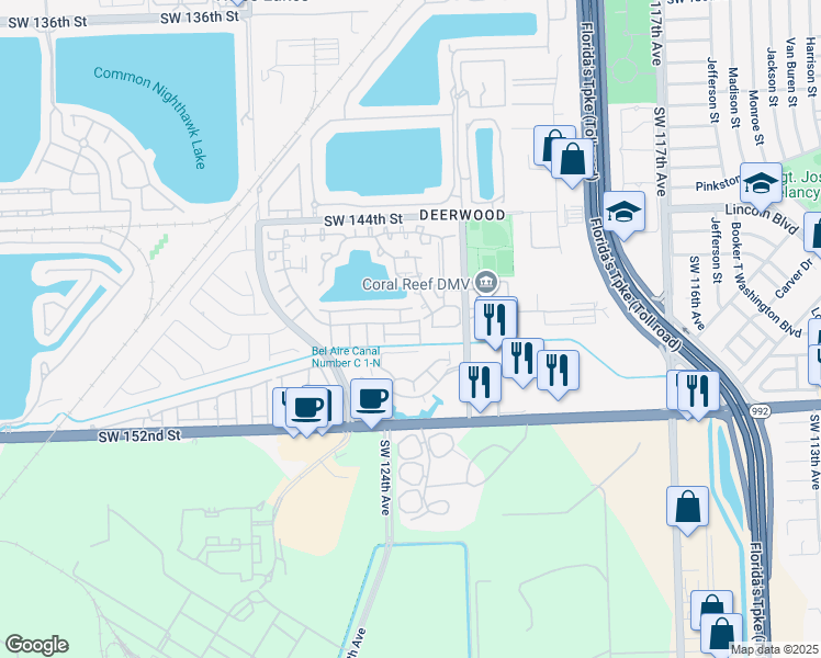 map of restaurants, bars, coffee shops, grocery stores, and more near 12307 Southwest 148th Terrace in Miami