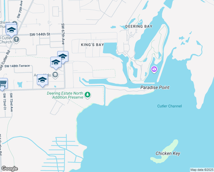 map of restaurants, bars, coffee shops, grocery stores, and more near 6234 Paradise Point Drive in Palmetto Bay