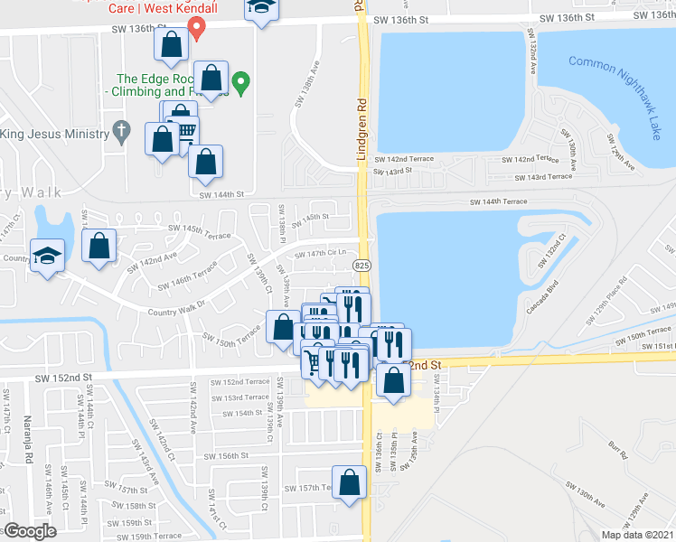 map of restaurants, bars, coffee shops, grocery stores, and more near 13724 Southwest 147th Circle Lane in Miami
