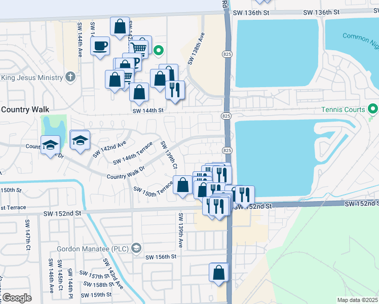 map of restaurants, bars, coffee shops, grocery stores, and more near 13754 Southwest 147th Circle Lane in Miami