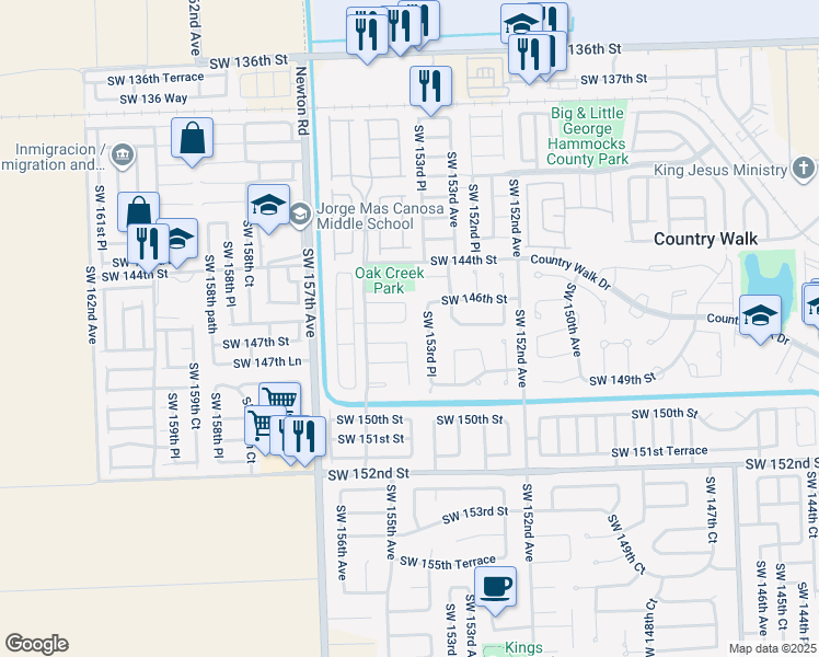 map of restaurants, bars, coffee shops, grocery stores, and more near 15426 SW 146th Terrace in Miami