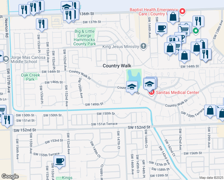 map of restaurants, bars, coffee shops, grocery stores, and more near 14621 Southwest 148th Avenue in Miami