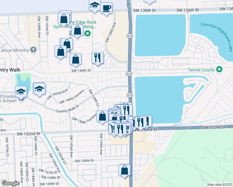 map of restaurants, bars, coffee shops, grocery stores, and more near 13724 Southwest 147th Circle Lane in Miami