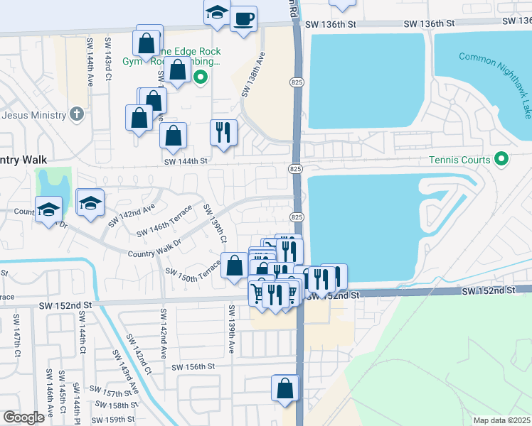 map of restaurants, bars, coffee shops, grocery stores, and more near 13724 Southwest 147th Circle Lane in Miami