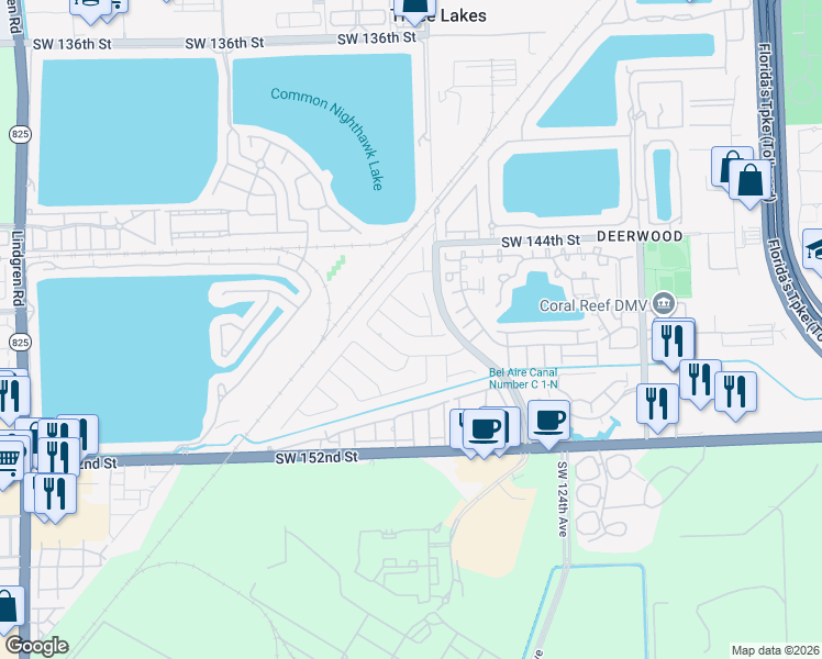 map of restaurants, bars, coffee shops, grocery stores, and more near 12823 Southwest 147th Street in Miami