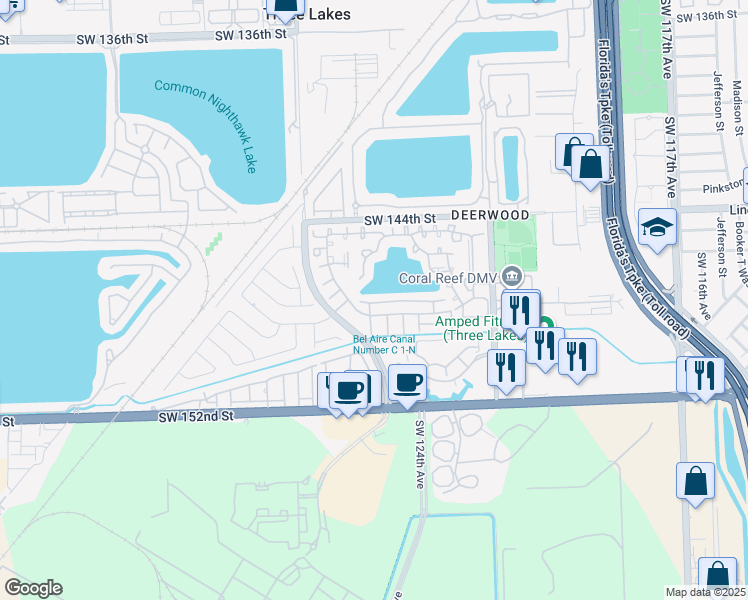 map of restaurants, bars, coffee shops, grocery stores, and more near 12514 Southwest 147th Terrace in Miami